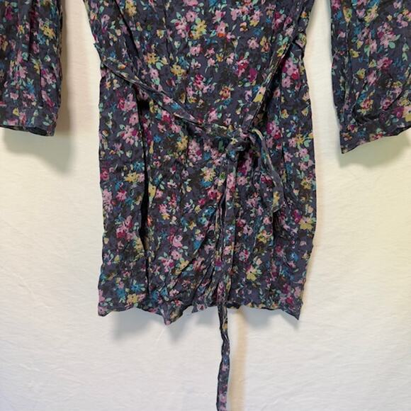 Anthropologie Fei Womens Fairy Grunge Floral Silk Top Size 2 Dark Romantic Belt - Picture 3 of 14